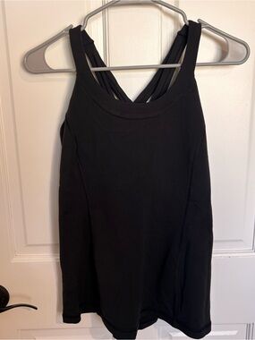 Lululemon Stach N Run Tank Criss Cross Back Built in Bra Black Active Tank Top